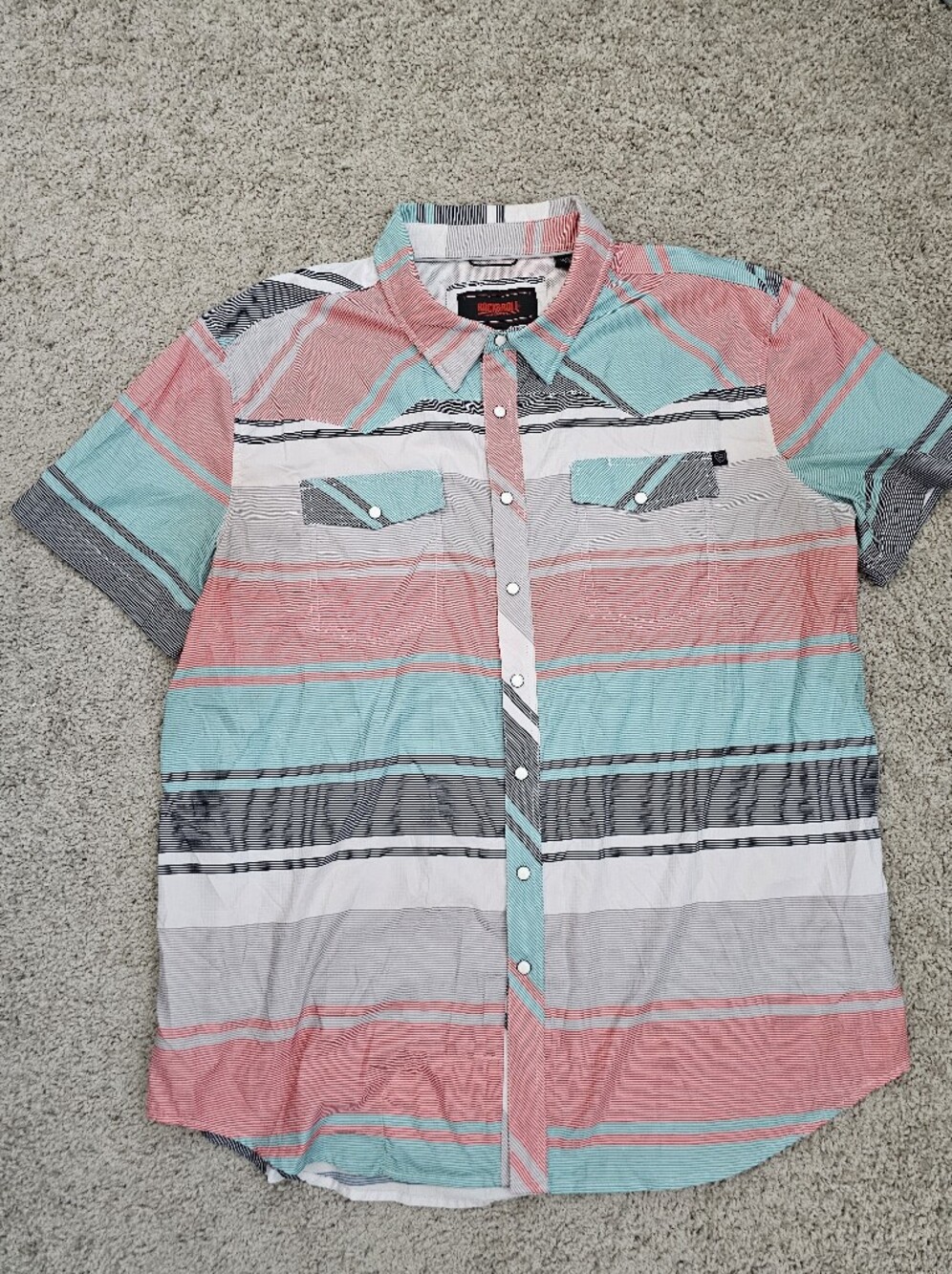 Rock & Roll Denim Striped Short Sleeve Button Up Shirt Multicolor Pockets XL
